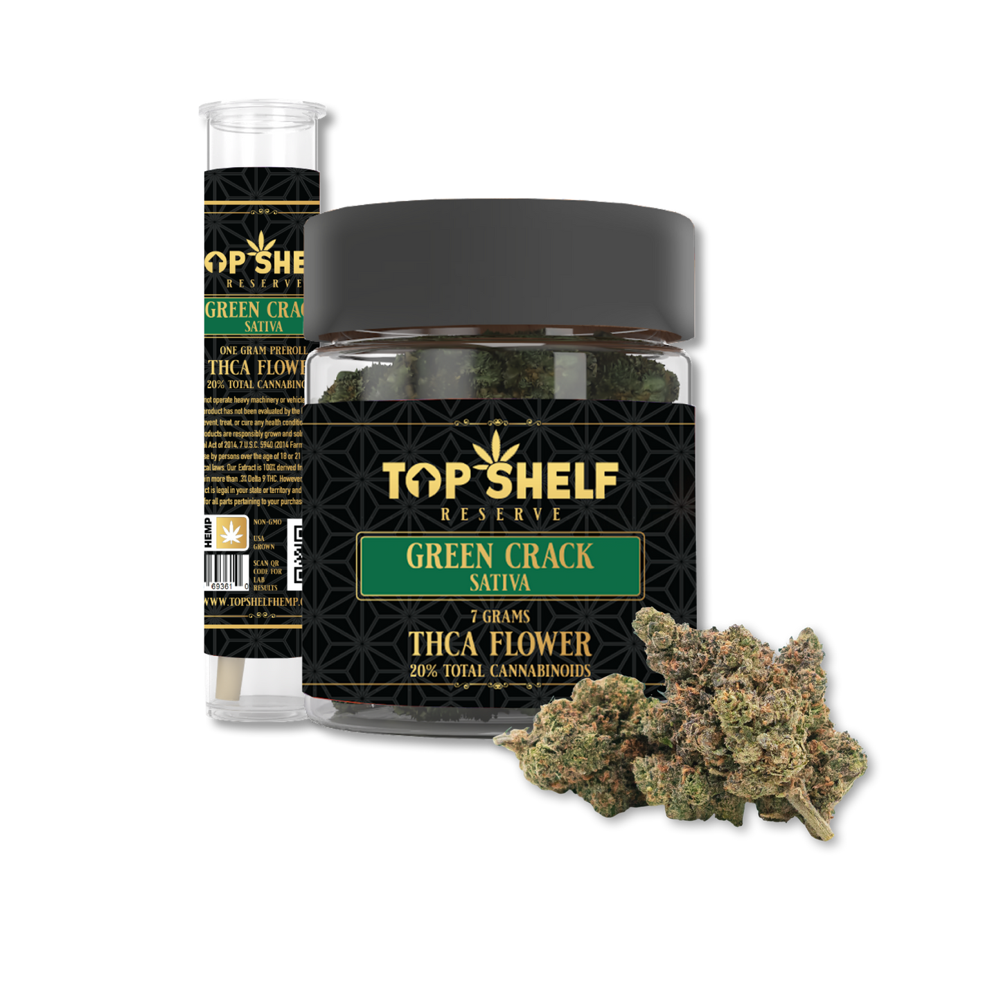 Green Crack (Sativa) - THCA Flower by Top Shelf Hemp - premium thca flower buds close-up detail