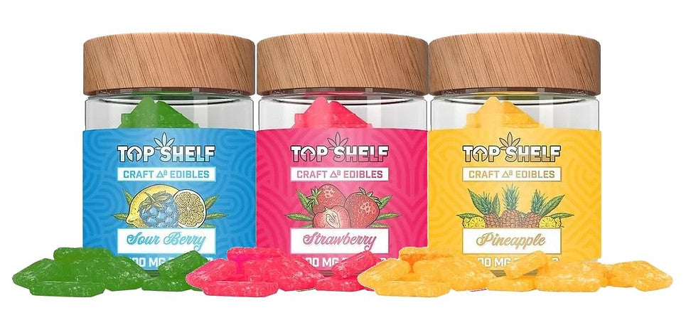 Top Shelf Hemp Craft Edibles 100mg - Sour Berry, Strawberry, Pineapple flavors – 3-pack of gummies