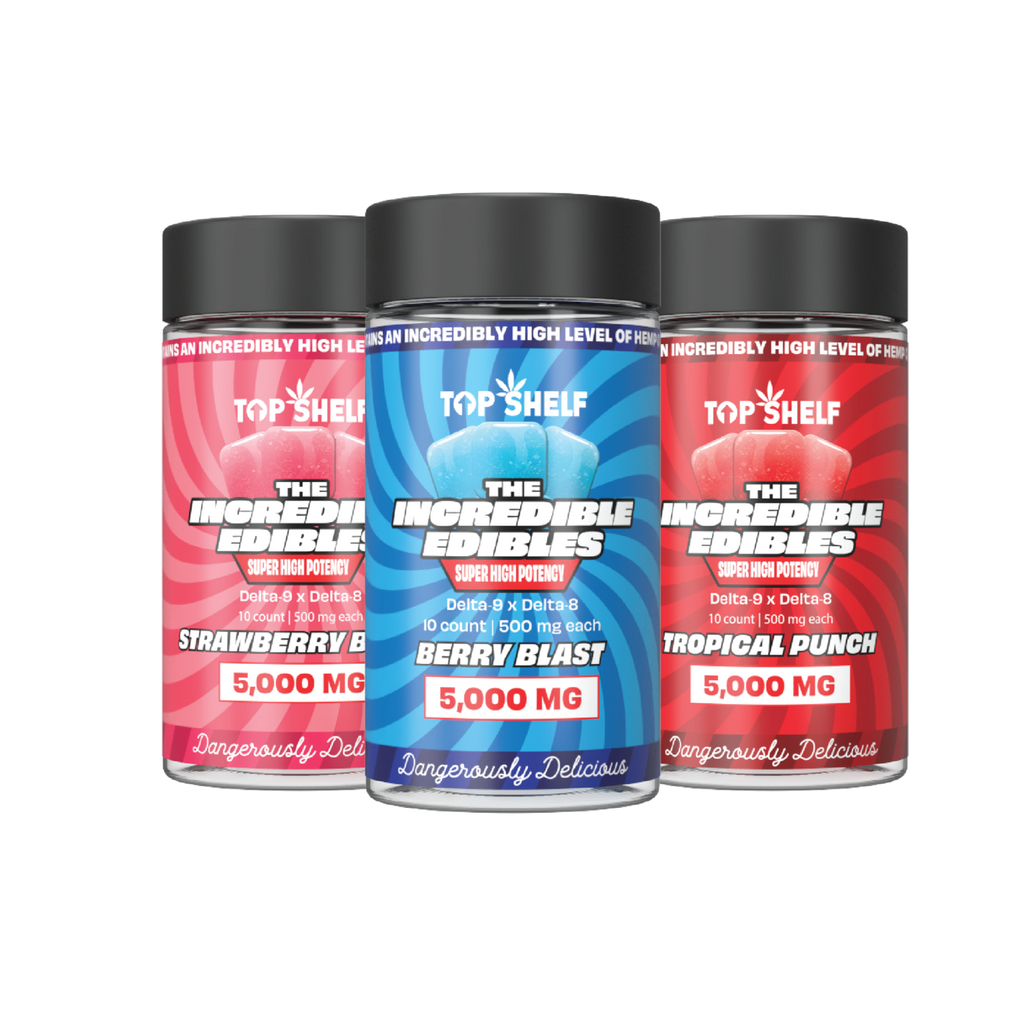 Incredible Edibles 5000 mg Jar Mixed Flavors – front view from Top Shelf Hemp Co