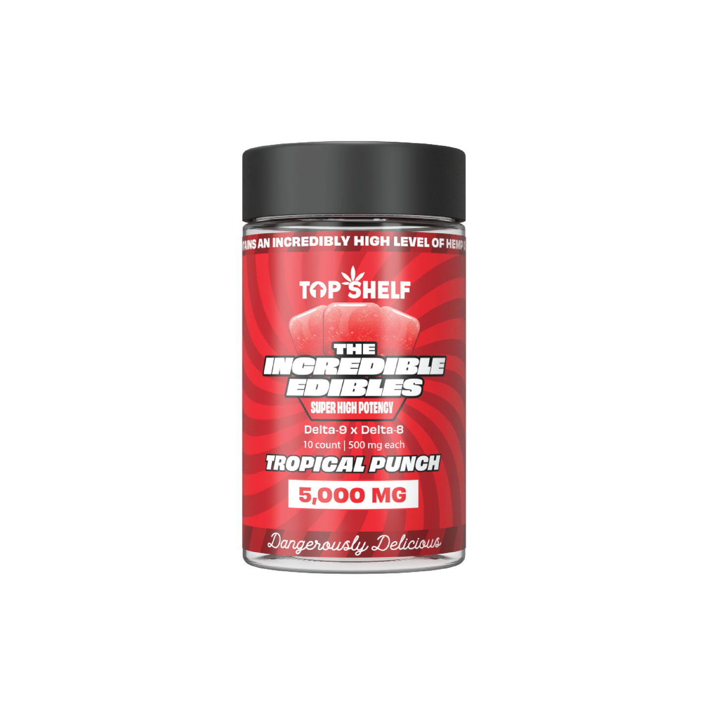 Incredible Edibles 5000 mg Jar Tropical Punch flavor – front view from Top Shelf Hemp Co