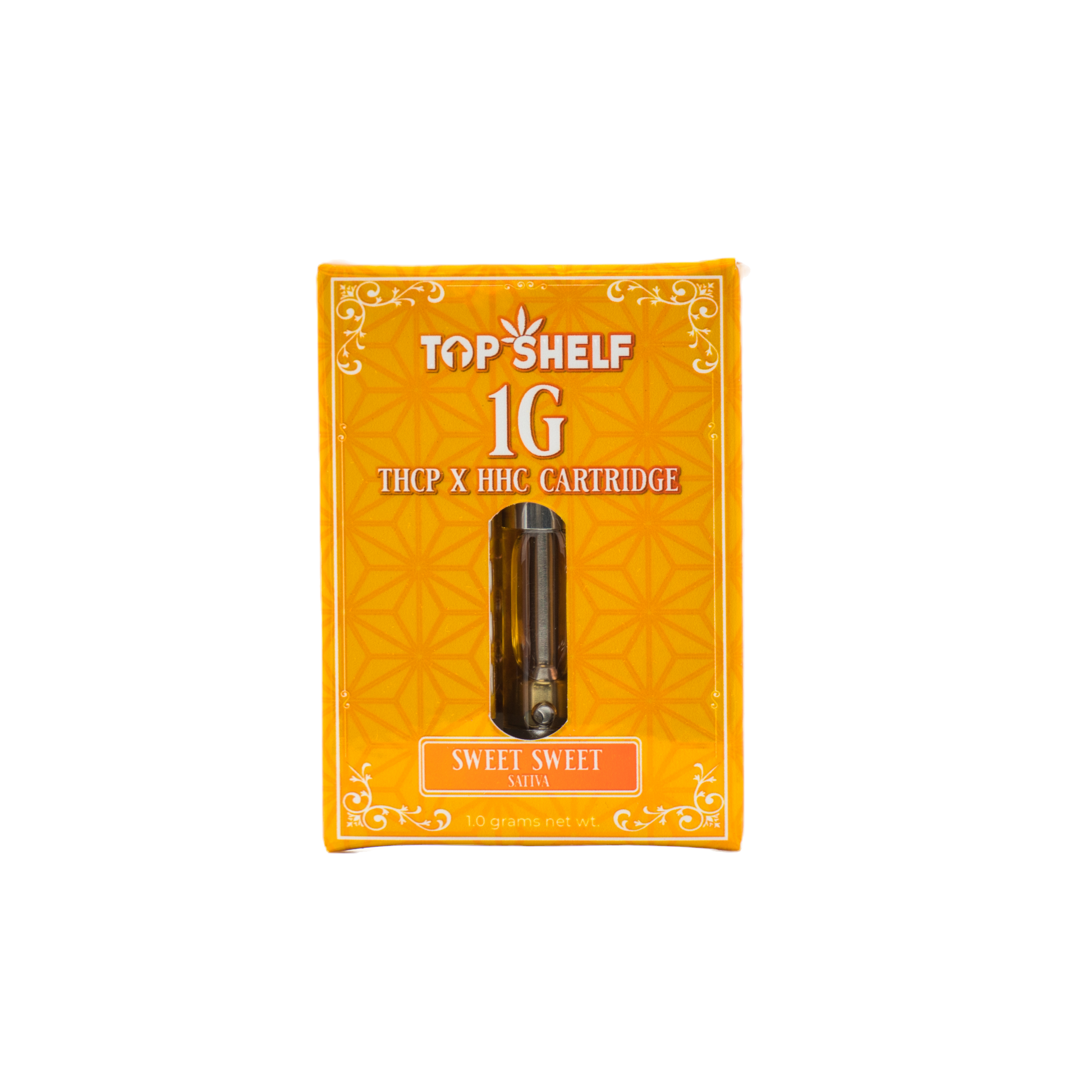 Top Shelf Hemp 1G THCP x HHC Cartridge Sweet Sweet (Sativa) in packaging