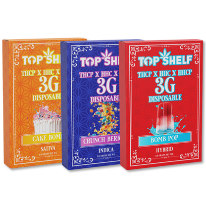 Top Shelf Hemp 3g THCP x HHC x HHCP Disposable Vape Cake Bomb, Crunch Berry, Bomb Pop (Sativa, Indica, Hybrid) front view