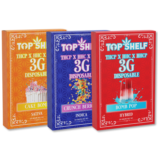 Top Shelf Hemp 3g THCP x HHC x HHCP Disposable Vape Cake Bomb, Crunch Berry, Bomb Pop (Sativa, Indica, Hybrid) front view