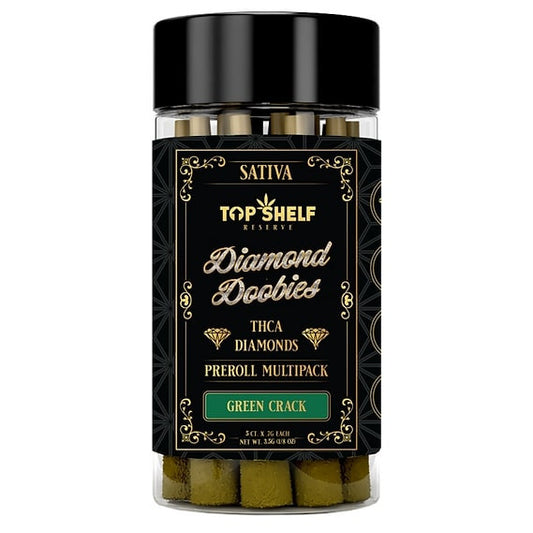 Diamond Doobies Green Crack Sativa 5-pack THCA Diamonds Preroll Multipack front view from Top Shelf Hemp Co