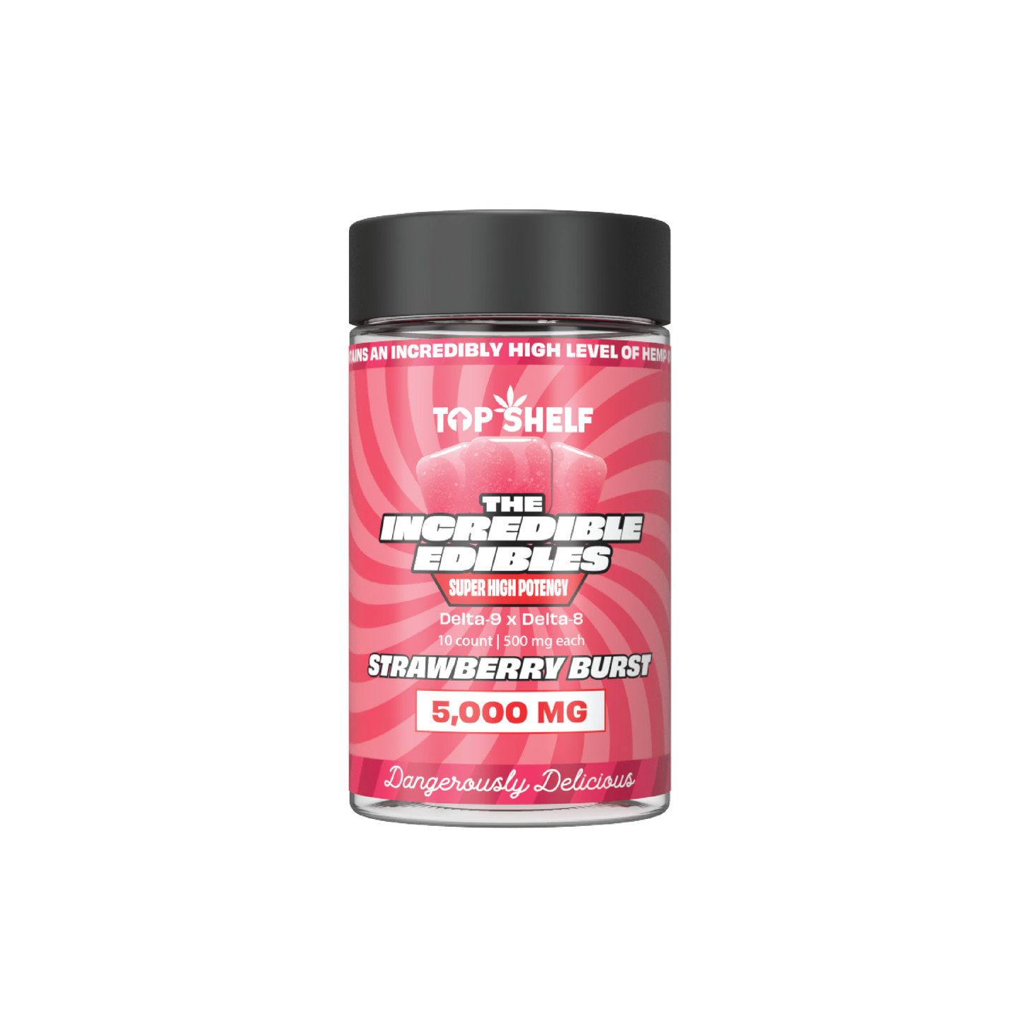 Incredible Edibles 5000 mg Jar Strawberry Burst flavor – front view from Top Shelf Hemp Co