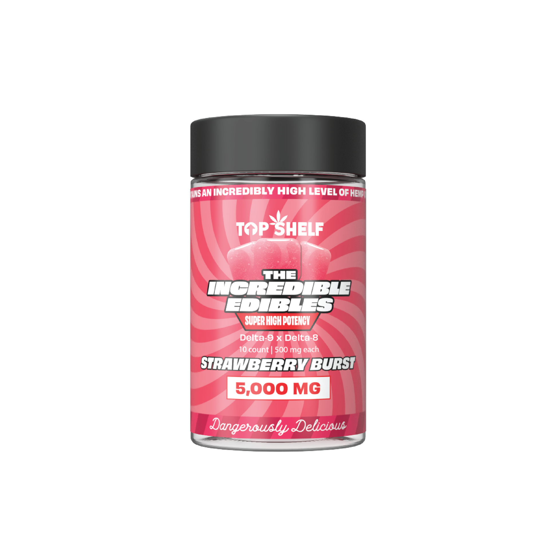 Incredible Edibles 5000 mg Jar Strawberry Burst flavor – front view from Top Shelf Hemp Co