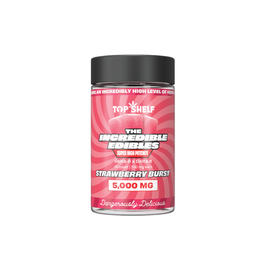 Incredible Edibles 5000 mg Jar Strawberry Burst flavor – front view from Top Shelf Hemp Co