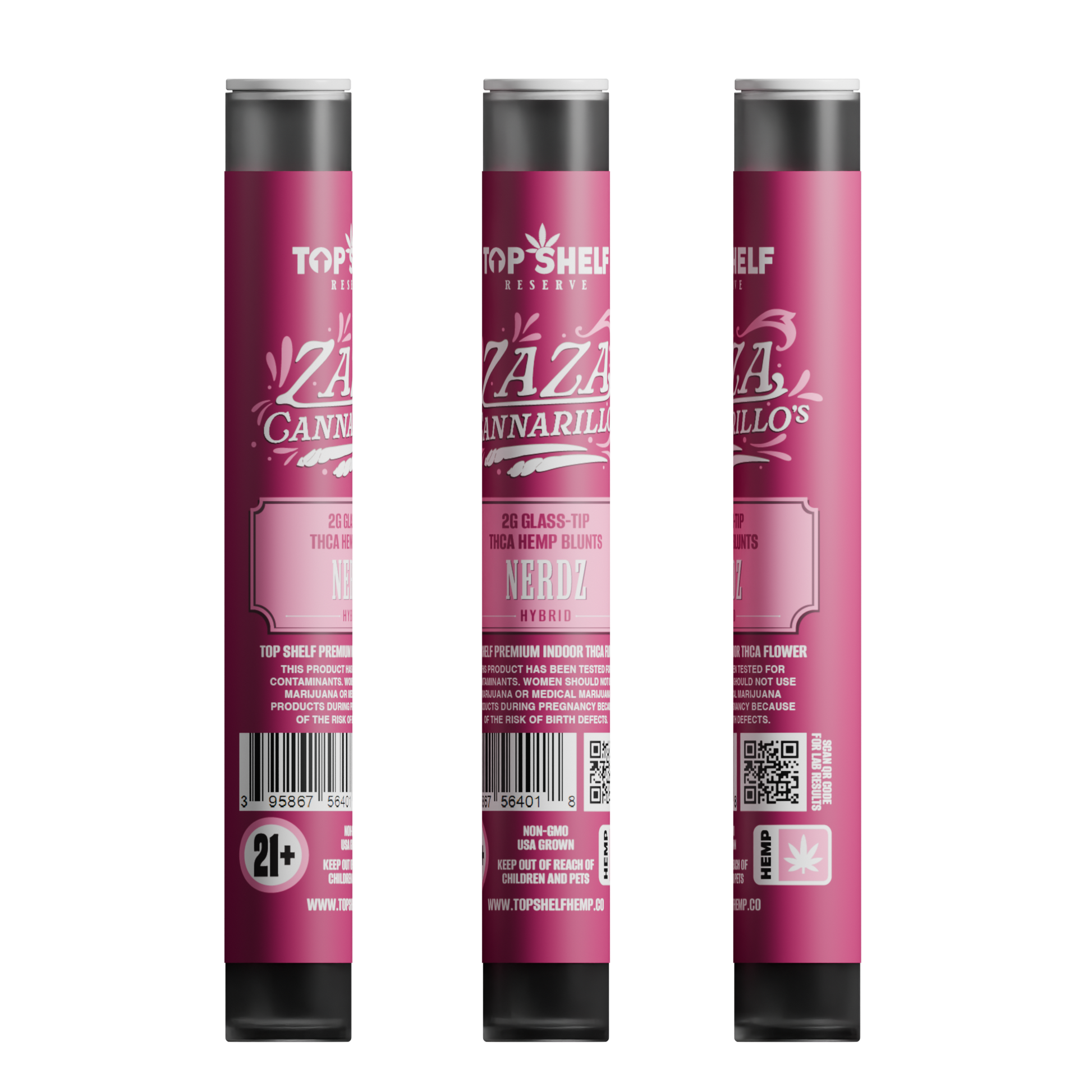 Zaza Cannarillos Nerdz Hybrid 2g Glass Tip THCA Hemp Blunts front view from Top Shelf Hemp Co