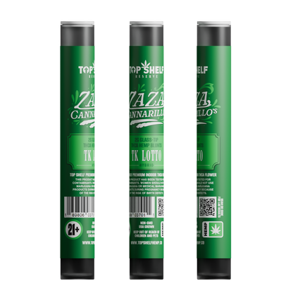 Zaza Cannarillos TK Lotto Hybrid 2g Glass Tip THCA Hemp Blunts front view from Top Shelf Hemp Co