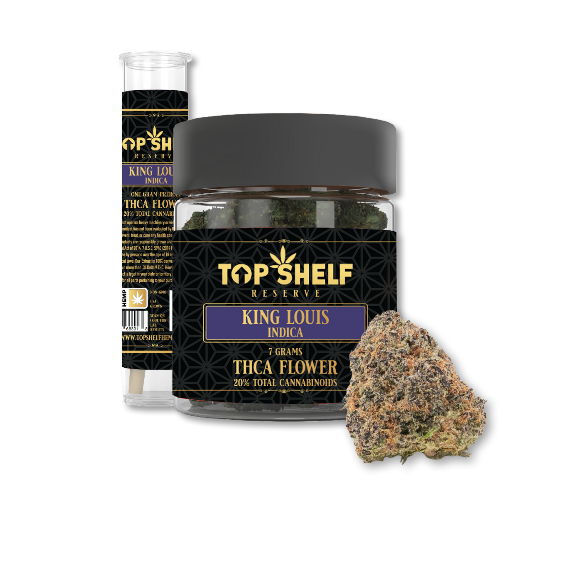 King Louis (Indica) - THCA Flower by Top Shelf Hemp - premium thca flower buds close-up detail
