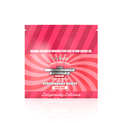 Incredible Edibles Single Pack Strawberry Burst 500 mg – front view of pack from Top Shelf Hemp Co